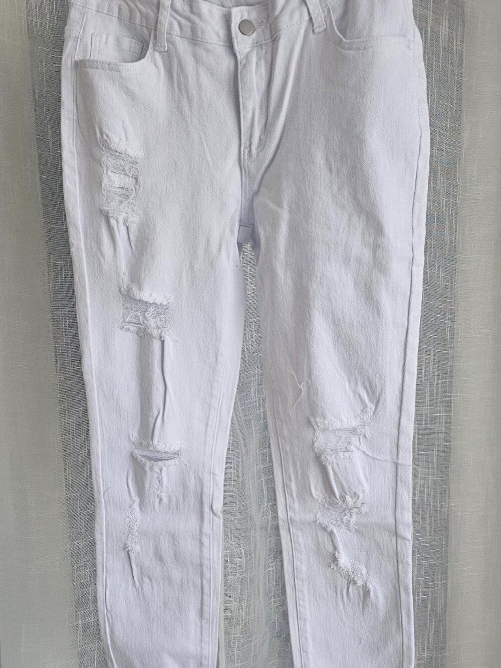 Women's  High Waist Ripped Raw Hem Skinny Jeans White Size US 12 NEW